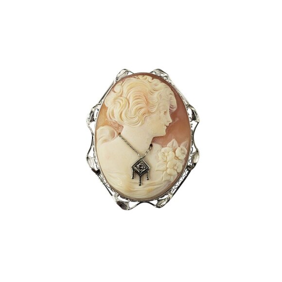14K White Gold and Diamond Cameo Brooch/Pendant #22985